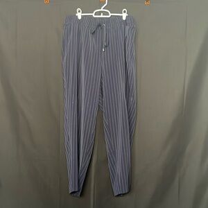 Women’s pinstripe navy blue pull on pants.